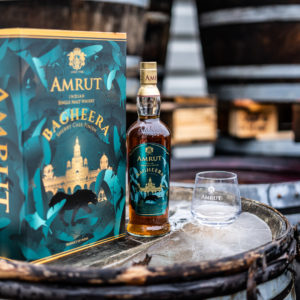 Amrut Bagheera Indian Single Malt Whisky, This single malt exhibits vibrant fruity notes with a tone of dried fruits and peach complemented.