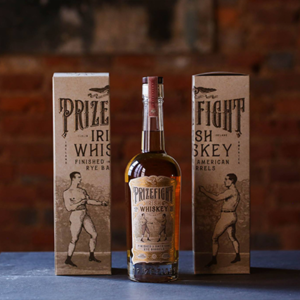 Prizefight Irish Whiskey, Prizefight is a blend of 10-year-old malt and 4-year-old grain, finished in rye barrels for 6 months.