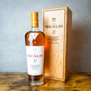 The Macallan Colour Collection 21 Years Old has a complex profile with notes of dried fruit, vanilla, spices, and oak. It begins with a sweet aroma of fig