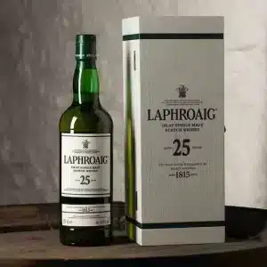 Discover the rare Laphroaig 25 Year Old Cask Strength, a premium Islay single malt Scotch whisky aged in ex-bourbon and sherry casks. Buy Now.