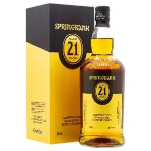 Discover the exquisite Springbank 21 Year Old 2023, a unique whisky matured in a blend of ex-bourbon, ex-sherry, ex-rum, and ex-Port casks.